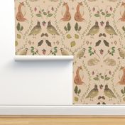 Forest Friends and Flora - Animal Wallpaper, Sepia, Muted, Autumn