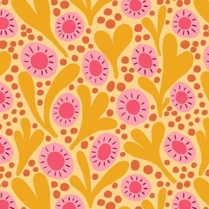 Wild colorful boho flowers in mustard yellow and pink - Small scale