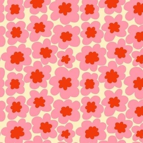 70s retro hippie flowers in pink and red - Small scale