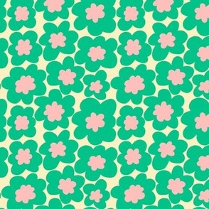70s retro hippie flowers in mint green and pink - Small scale