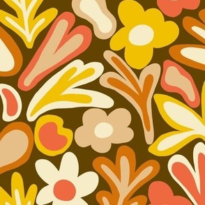 Flower power 1970s groovy retro pattern in yellow - Small scale
