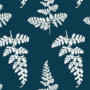 Ferns in Prussian Blue and Petal Natural White - Magical Meadow