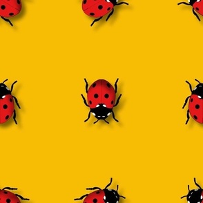 Kids Garden Ladybug Spots LadyBird Flying Insect on Red Black on Yellow