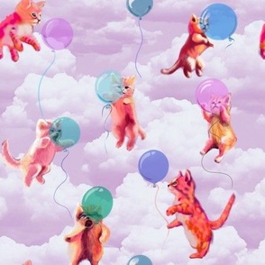 kittens and balloons in a pink sky
