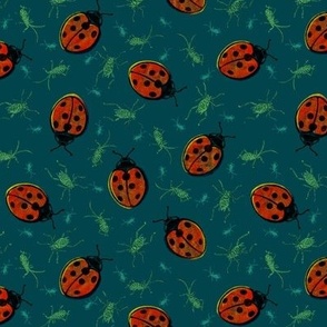 Ladybugs and Aphids - 6" medium - red and green on midnight 