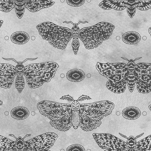 (large) Ink moths on a watercolour background - grey marble