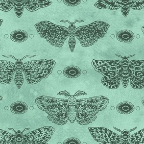 (large) Ink moths on a watercolour background - toxic green