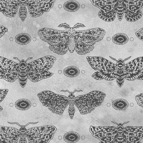 (medium) Ink moths on a watercolour background - grey marble