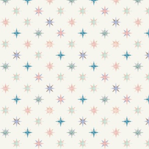 Dreamy pastel vintage small stars on off-white background