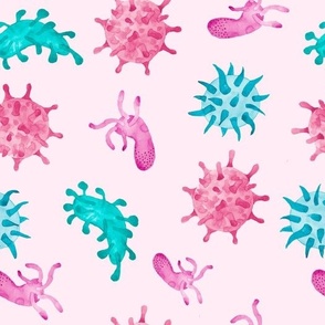 Blue & Pink Medical Pattern -Watercolor Bacteria Virus 