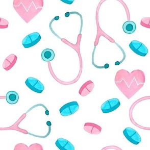 Medical Nursing Print in Pink & Blue