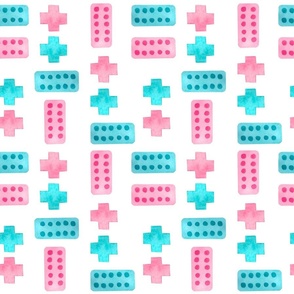 Medical Pills & Crosses - Nurse Print in Pink & Blue