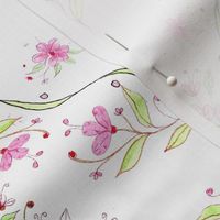 Pink Flowers on Trellis, "Lillybells, (large pattern) on white background  by Mona Lisa Tello