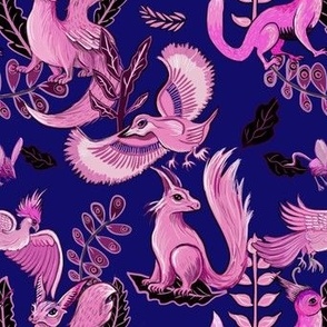 pink mythical creatures on dark blue