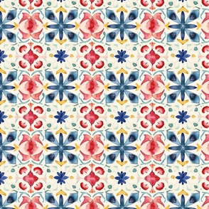 Navy and Pink Banded Garden - Irisinha Mosaic Watercolor Pattern