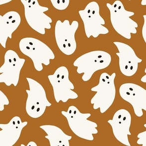 Large Scale // Cute Halloween Ghosts on Copper Burnt Sienna Brown