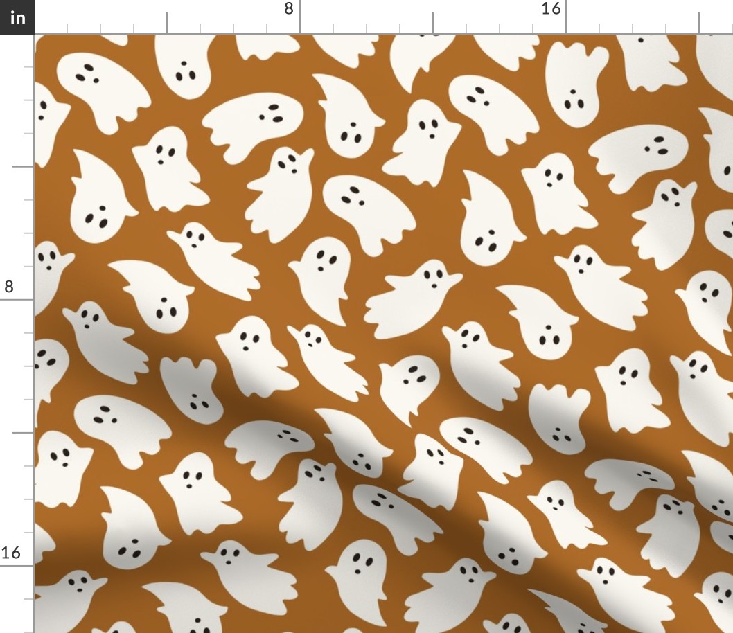 Large Scale // Cute Halloween Ghosts on Copper Burnt Sienna Brown