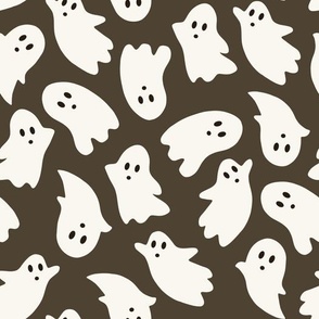Large Scale // Cute Halloween Ghosts on Deep Grey Charcoal Black
