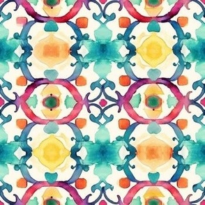 Charming Calligraphic Florals - Irisinha Mosaic Watercolor Pattern