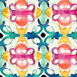 Pink Blossom Paradise - Irisinha Mosaic Watercolor Pattern