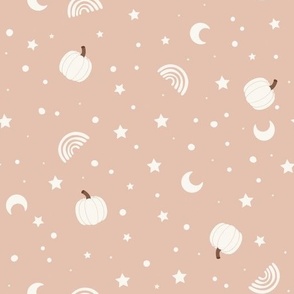 Large Scale // Halloween Moon, Stars, Rainbows and Pumpkins on Blush Rose Pink 