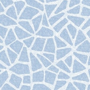 Textured Hand Drawn Cracked Kintsugi Mosaic, White on Sky Blue (Medium Scale)