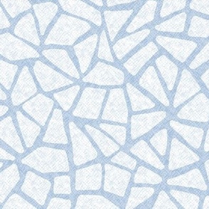 Textured Hand Drawn Cracked Kintsugi Mosaic, Sky Blue and White (Medium Scale)