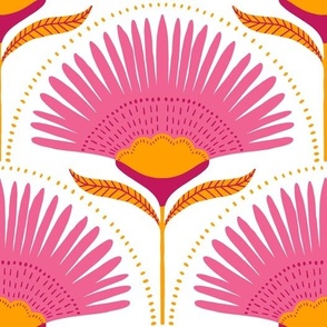 large - aara palm flora - bright pink and bright orange  on white - custom color for agreco1980