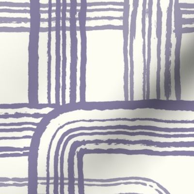 graphic rake line abstract //purple thistle on cream