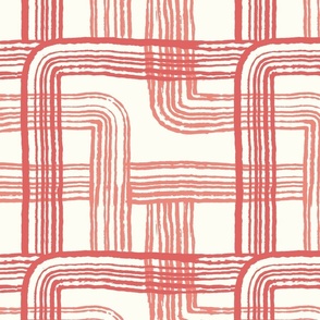 graphic rake line abstract // coral red on cream