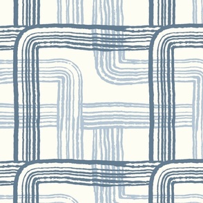 graphic rake line abstract //chambray blue on cream
