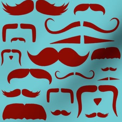 mustache love aqua and red