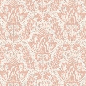 Small Textured Floral Damask // conch shell pink on cream