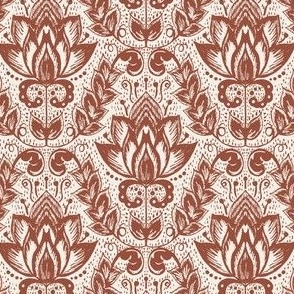 Small Textured Floral Damask// cinnamon brown on cream