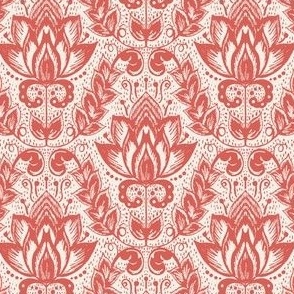 Small Textured Floral Damask // raspberry blush red on cream