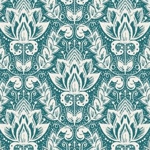 Small Textured Floral Damask // north sea green