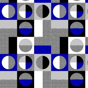 Retro Segments And Circles Pattern No.2 Black, White, Gray, Blue
