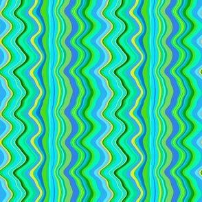 Curved lines, waves, color rhythm. Emerald and turquoise. Abstraction