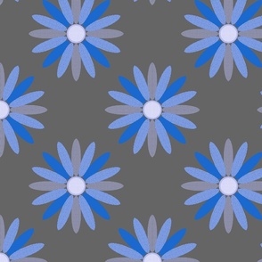 Retro Texture Flower No.2 Pattern Blue On Gray