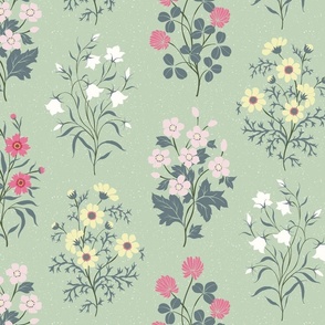 Meadow Flowers on Pastel Green - Magical Meadow - Medium Scale