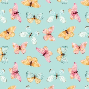 Colorful Butterflies and Moths on Aqua Blue 12 inch