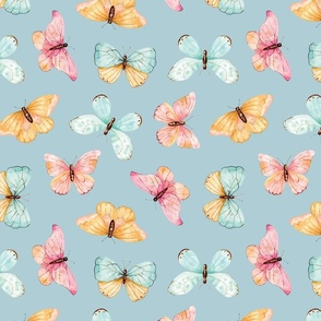 Colorful Butterflies and Moths on Blue 12 inch