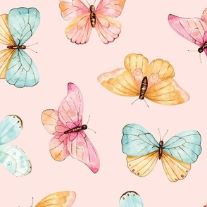 Colorful Butterflies and Moths on Pink 24 inch