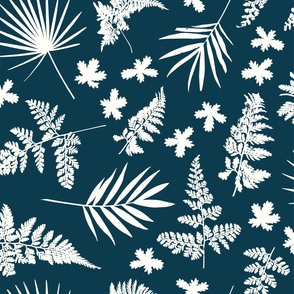 Ferns and Palm Leaves on Prussian Blue - Magical Meadow