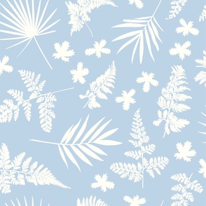 Ferns and Palm Leaves on Petal Fog Blue - Magical Meadow
