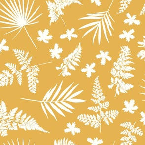 Ferns and Palm Leaves on Sunray Yellow - Magical Meadow