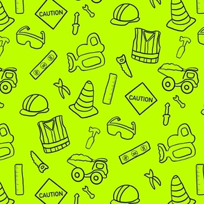 Construction LDC DRC Fabric Outline Black on Neon Green OSHA  Safety Color Back Hoe Glasses Tools Safety Cone Vest Hard Hat Caution 