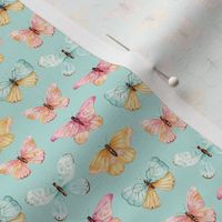 Colorful Watercolor Butterflies and Moths on Aqua Blue 3 inch