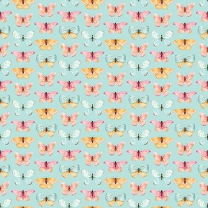 Colorful Watercolor Butterflies and Moths on Aqua Blue 6 inch