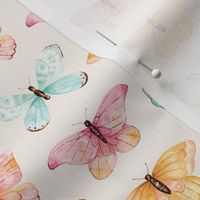 Colorful Watercolor Butterflies on Cream 6 inch